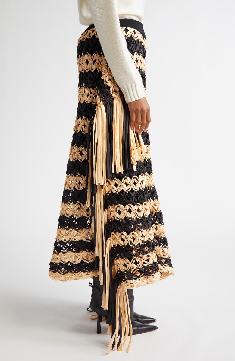 Diotima Cavalla Fringe Stripe Macramé Maxi Skirt, Alternate, color,