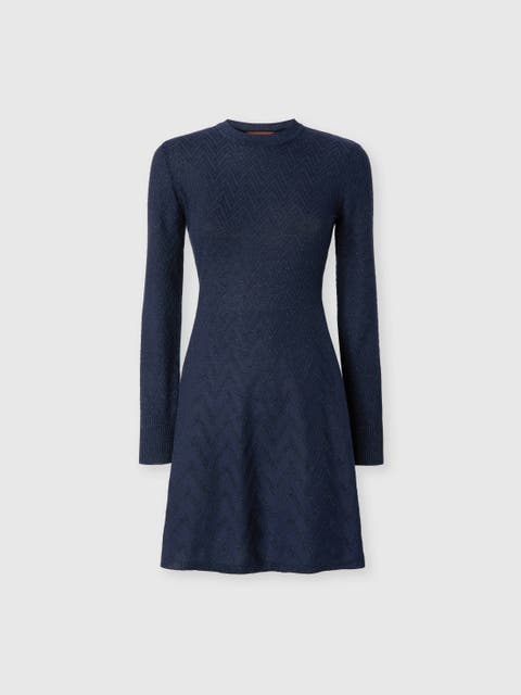 Women's Short Flared Dress With Long Sleeves And Jacquard Detailing