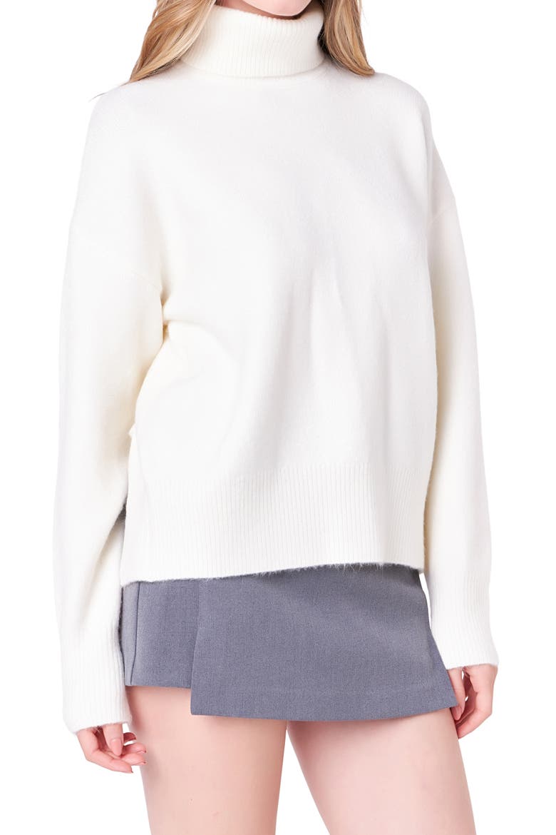 Notch Hem Turtleneck Sweater, Alternate, color, CREAM