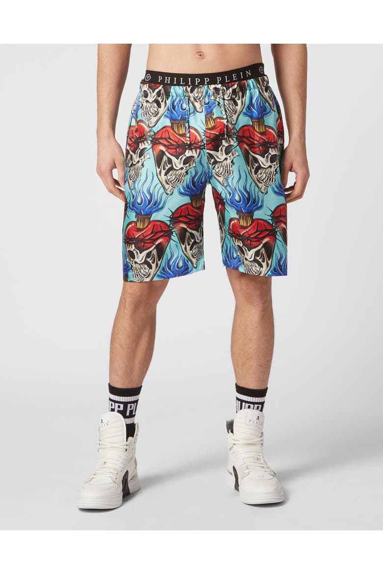 Silk Shorts Love Tattoo Men, Main, color, turquoise