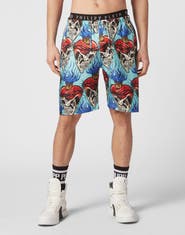PHILIPP PLEIN Silk Shorts Love Tattoo Men
