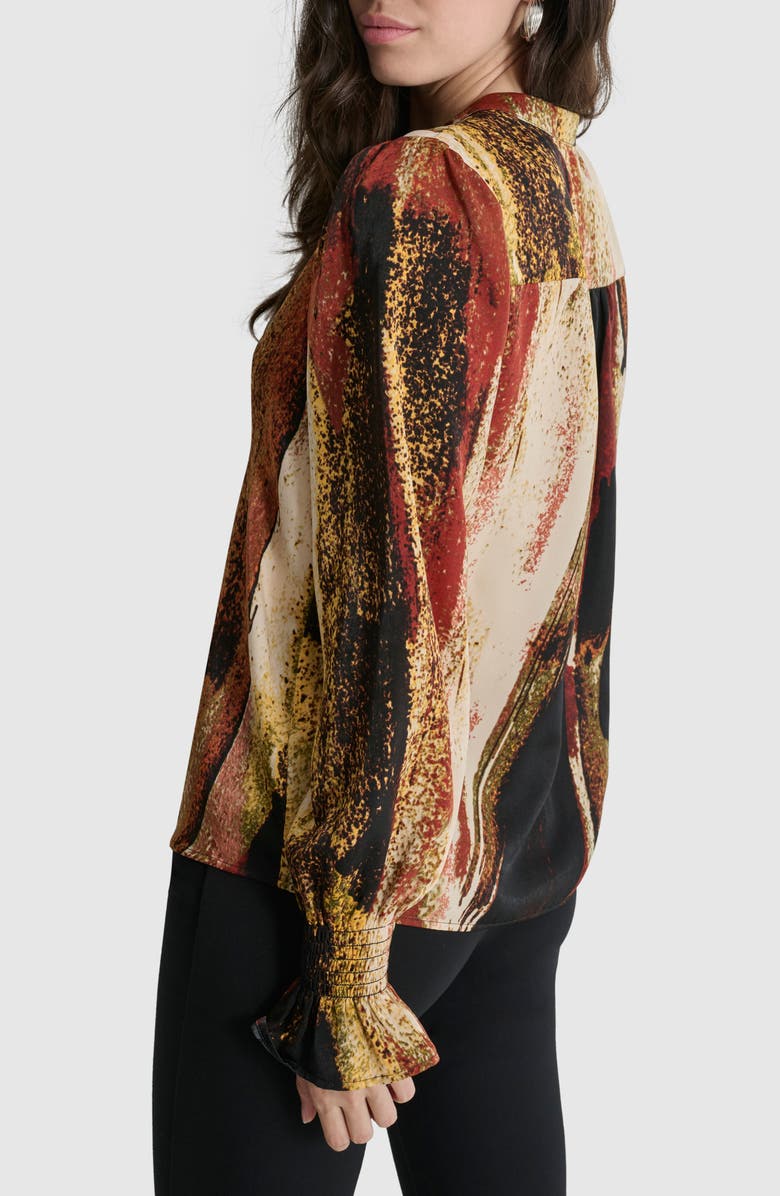 DKNY Abstract Print Split Neck Button-Up Shirt, Alternate, color, 