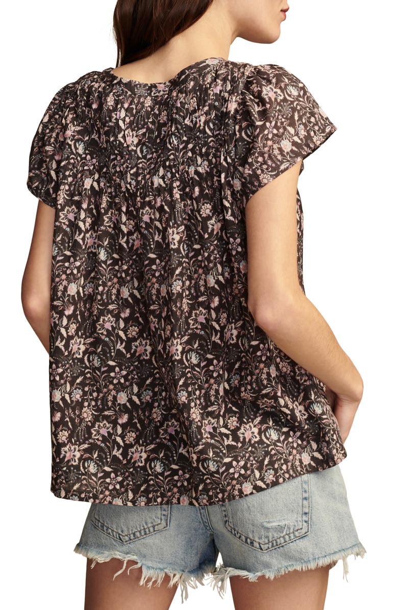 Lucky Brand Smocked Flutter Sleeve Cotton Top, Alternate, color,