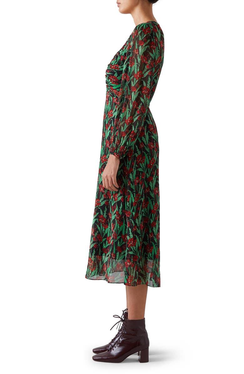 LK Bennett Mertyl Floral Long Sleeve Silk Midi Dress, Alternate, color, 