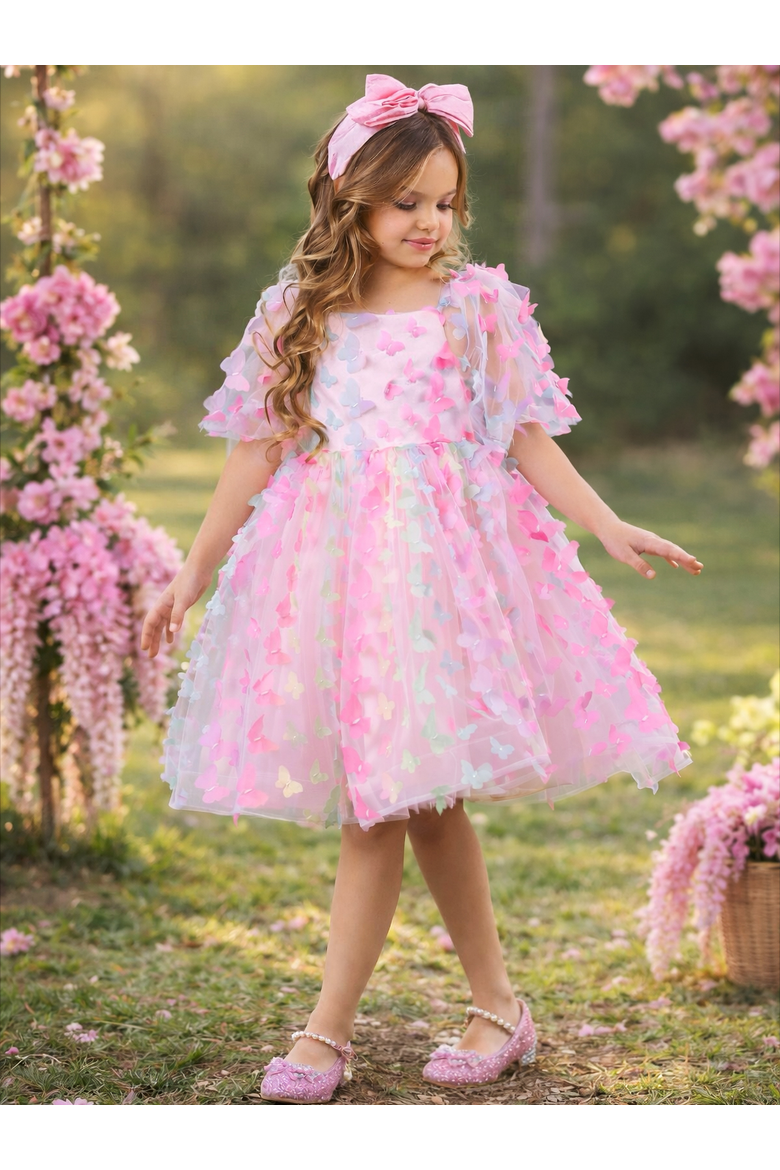 Butterfly Bliss 3D Applique Party Dress, Alternate, color, Pink
