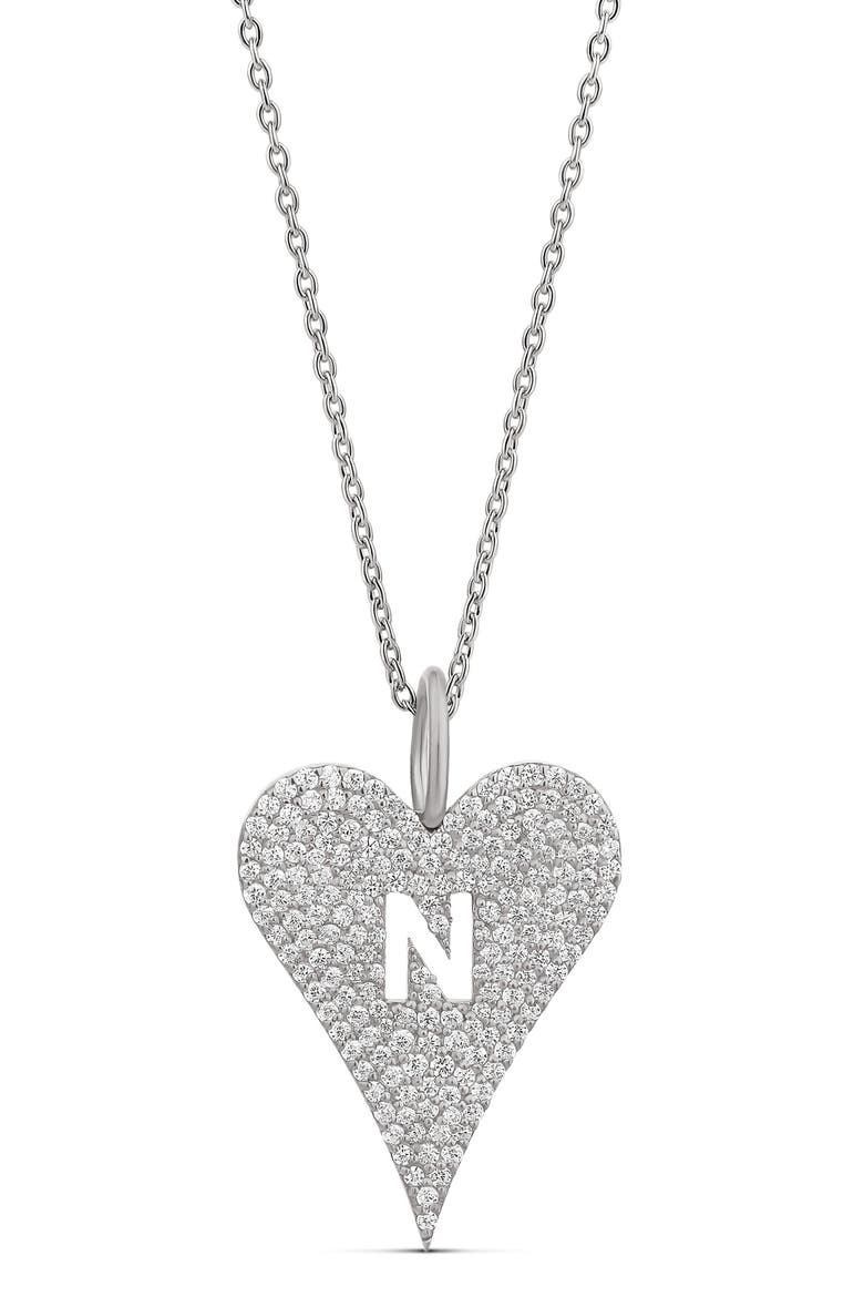 Heart Initial Cubic Zirconia Pavé Necklace, Main, color, SILVER