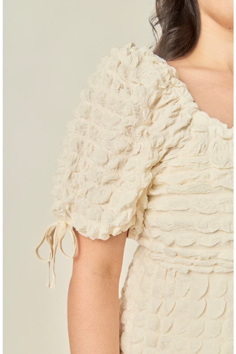 Textured Puffed Sleeve Midi Dress, Alternate, color, IVORY