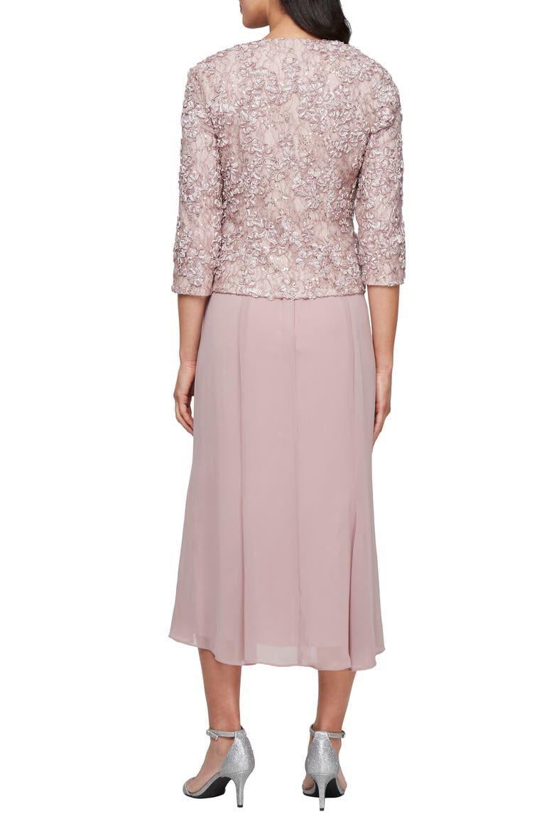 Mixed Media Sequin Soutache Lace Cocktail Dress with Jacket, Alternate, color, MAUVE
