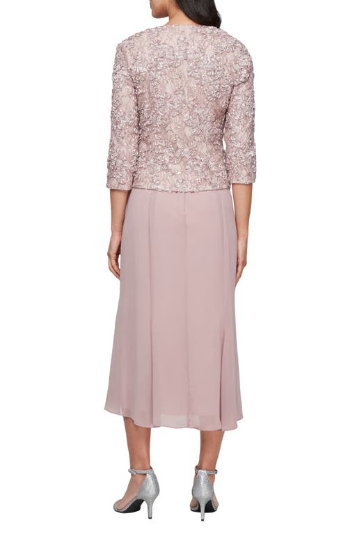 Alex Evenings Mixed Media Sequin Soutache Lace Cocktail Dress With Jacket In Mauve