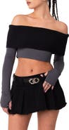 EDIKTED Alma Off the Shoulder Mixed Media Crop Top
