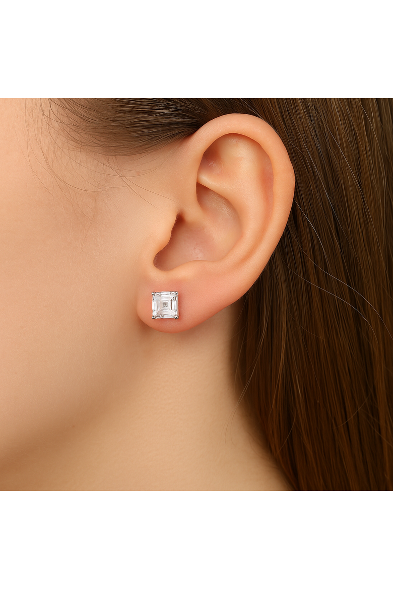 Sterling Silver Asscher Cut Stud Earrings, Alternate, color, Silver