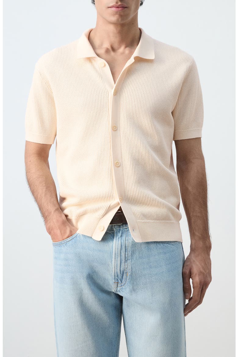 Cotton Piqué Button-Up Shirt, Main, color, OFF WHITE