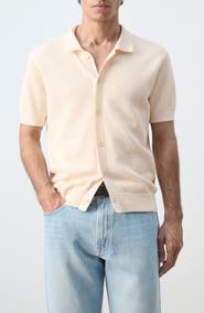 MANGO Cotton Piqué Button-Up Shirt