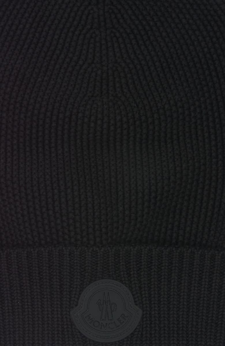 Moncler Logo Patch Cotton Rib Beanie, Alternate, color, Black