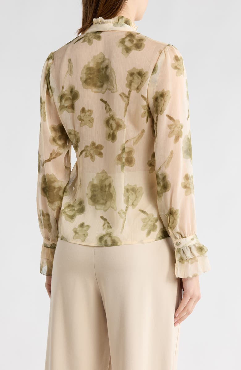 ELIE ELIE TAHARI Ruffle Long Sleeve Top, Alternate, color, Green Leaf Print