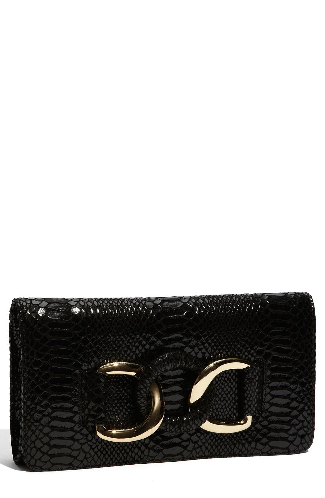 MICHAEL Michael Kors 'Oversized ID Chain' Snake Embossed Leather Clutch, Main, color, 
