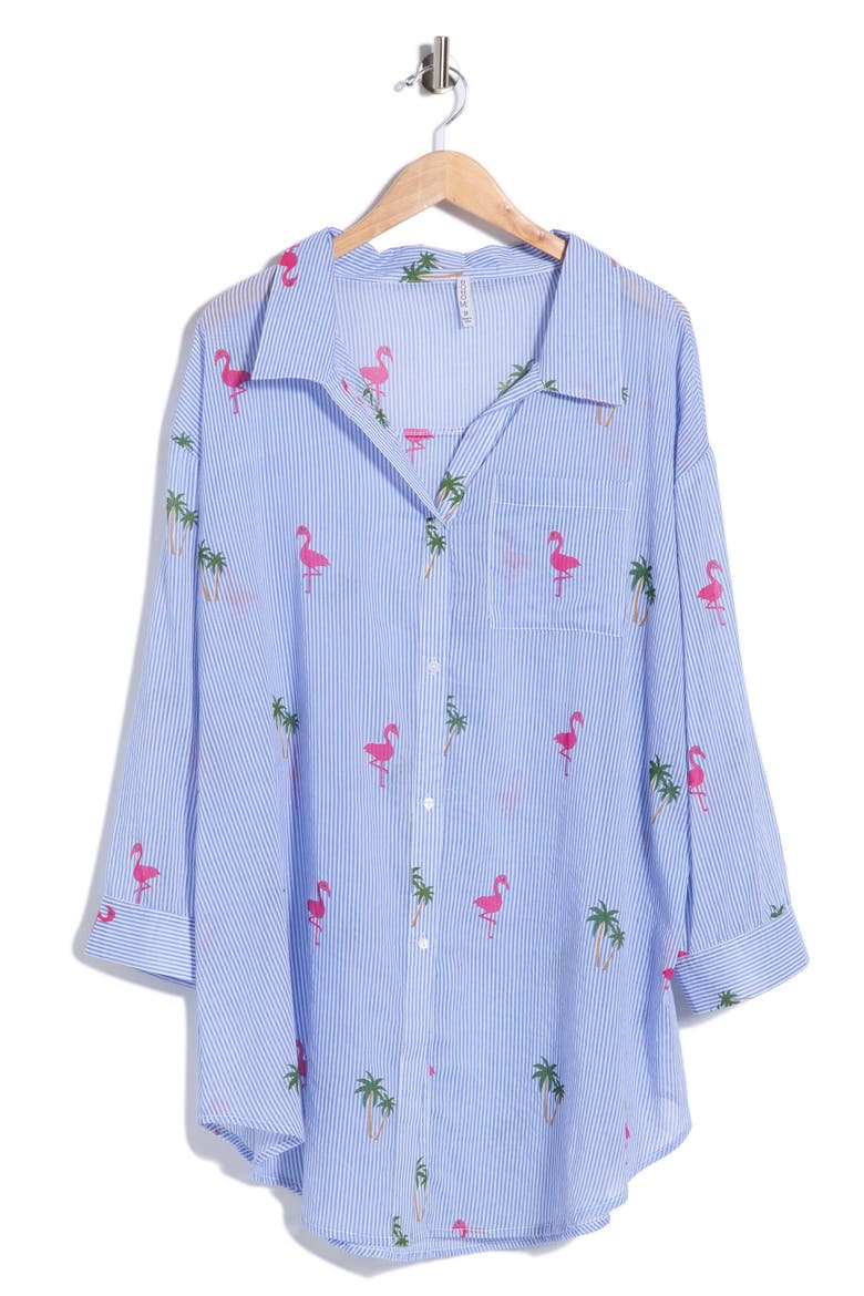 Long Sleeve Button-Up Tunic Shirt, Alternate, color, BLUE FALMINGO