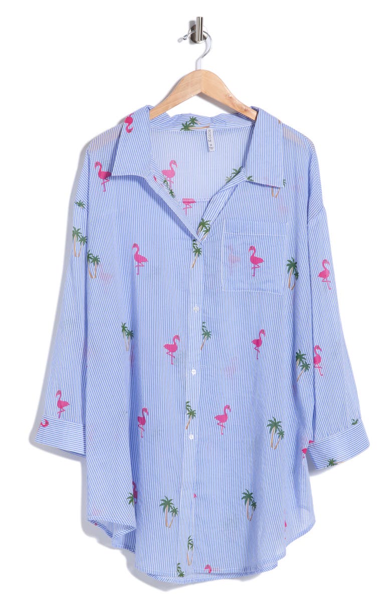 BOHO ME Long Sleeve Button-Up Tunic Shirt, Alternate, color, Blue Falmingo