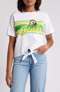WEAR by Erin Andrews Women's WEAR by Erin Andrews White Oregon Ducks Striped Front Knot Cropped T-Shirt