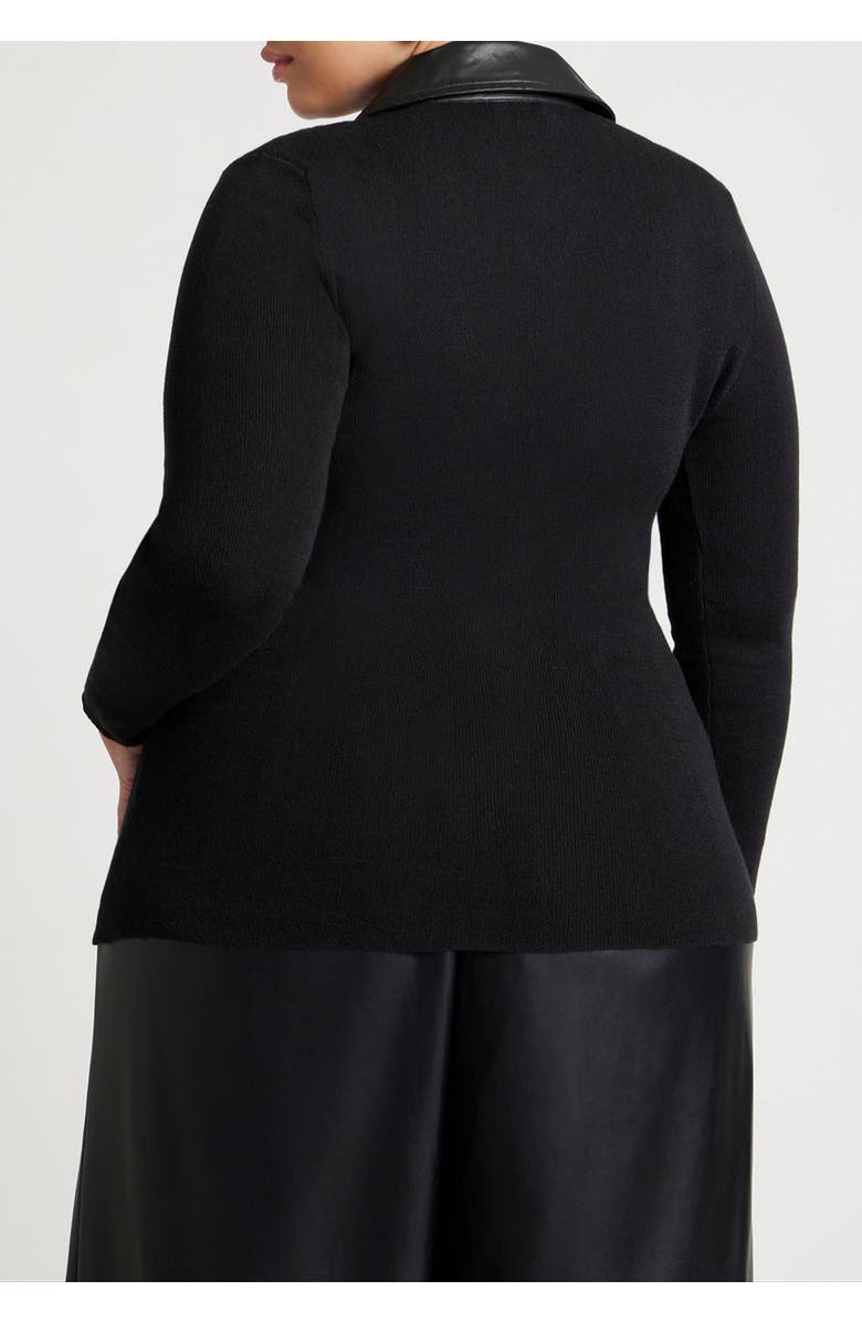 ELOQUII Faux Leather Detail Sweater, Alternate, color, Black Onyx