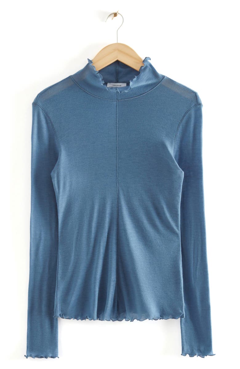 & Other Stories Lettuce Edge Mock Neck Wool Blend Top, Alternate, color, 