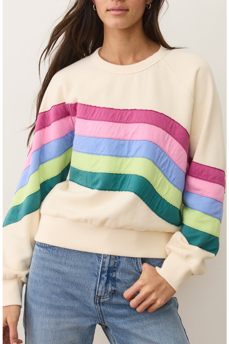 Stripe Appliqué Cloud 9 Fleece Sweatshirt, Main, color, COOL WAVE
