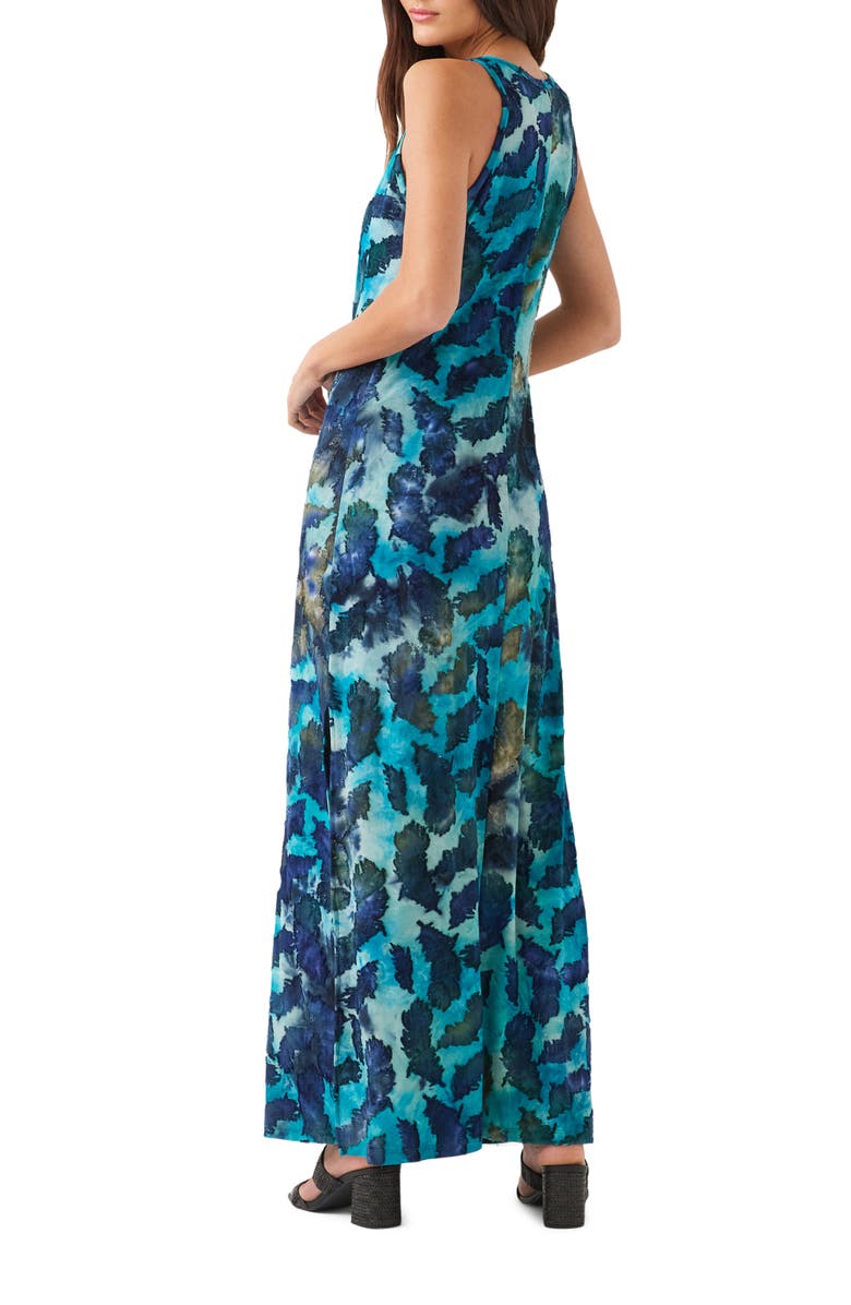 Karen Kane Tie Dye Burnout Side Slit Maxi Dress, Alternate, color, Teal