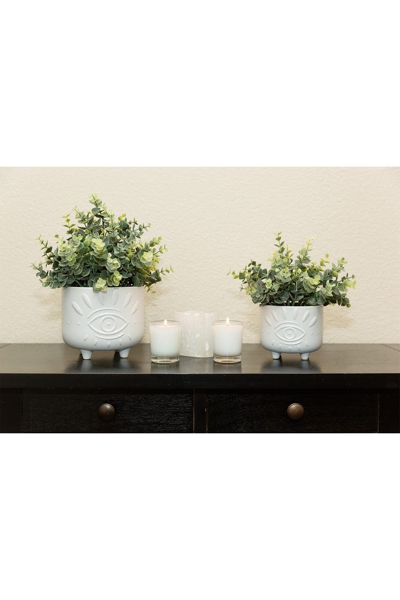 Matte White 6" & 4.75" Evil Eye Ceramic Footed Planter- Set of 2, Alternate, color, WHITE