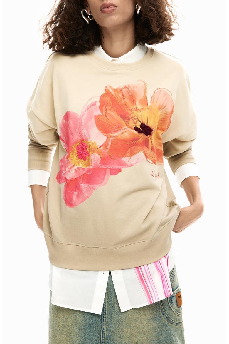 Floral Graphic Sweatshirt, Main, color, OFF WHITE