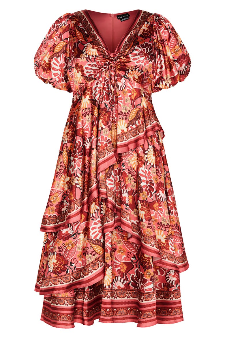 Thea Floral Tiered Puff Sleeve Midi Dress, Alternate, color, ROSE FLORAL