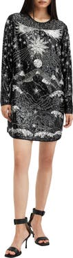 AllSaints Noushka Mixed Sequin Print Long Sleeve Dress