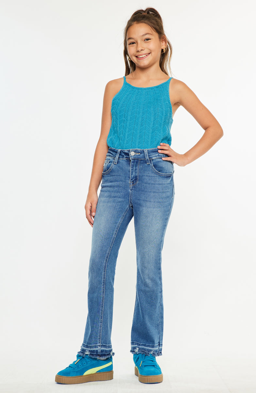 Kancan Bibi High-rise Cropped Bootcut Jeans In Blue