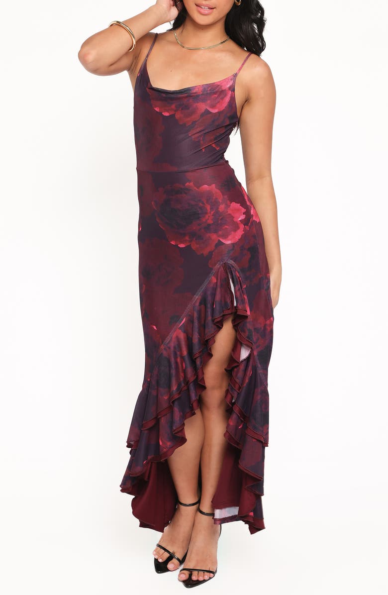 Petal & Pup Carella Floral Ruffle Hem Maxi Dress, Main, color, Red Floral