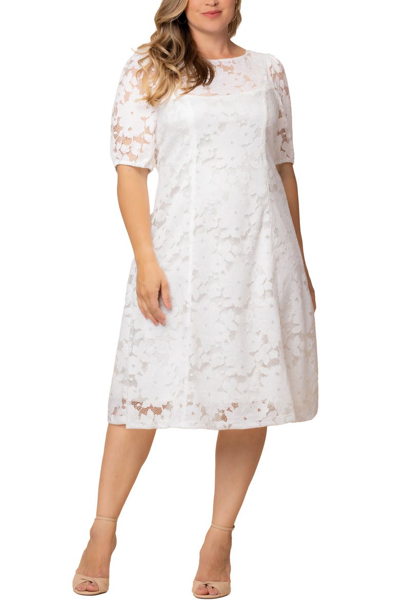 Emma Floral Lace Cocktail Midi Dress, Main, color, WHITE
