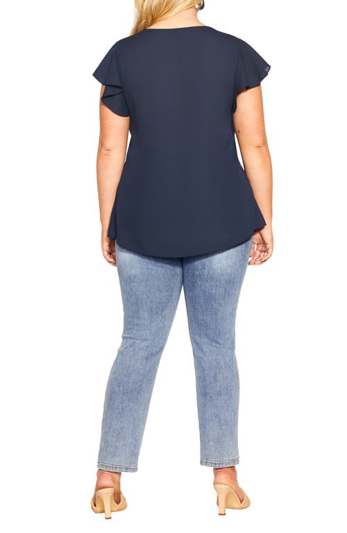 City Chic Florrie Zip Flutter Sleeve Top In Blue