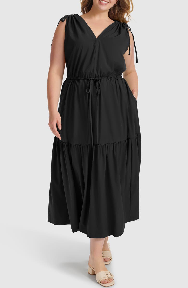 Calvin Klein Commuter Sleeveless Tiered Midi Dress, Alternate, color, Black