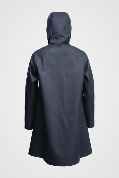 Stutterheim Mosebacke Hooded Long Sleeve Raincoat In Blue