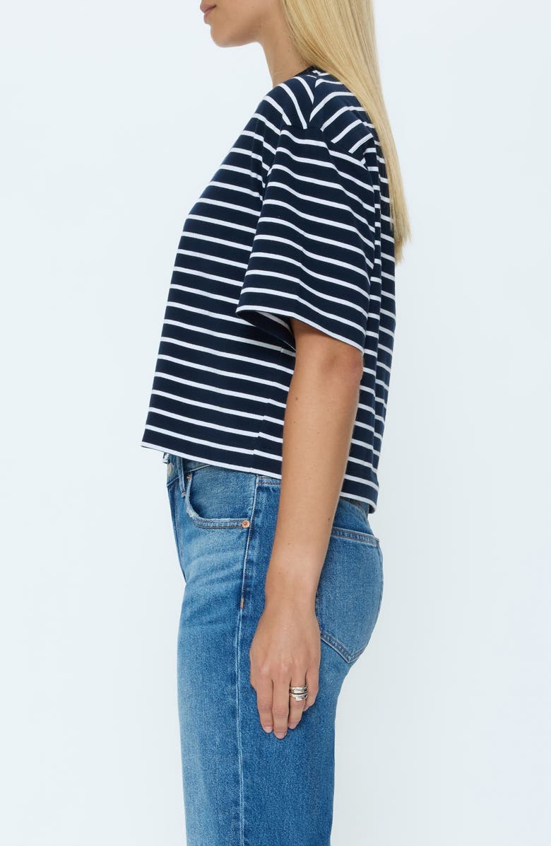 Pistola Mae Stripe Boxy Crop T-Shirt, Alternate, color, Navy White Stripe
