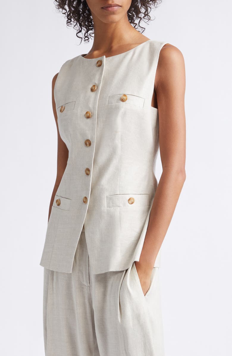 Toccin Amra Bateau Neck Linen Blend Vest, Main, color, Desert