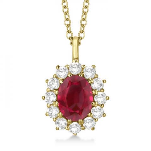 Oval Gemstone & Diamond Pendant Necklace 14k (3.60ctw)