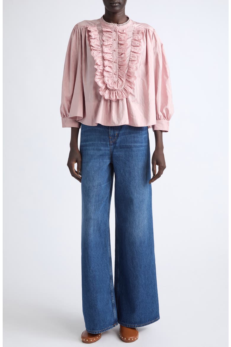 Eyelet Ruffle Gathered Taffeta Top, Alternate, color, SHADOW PINK
