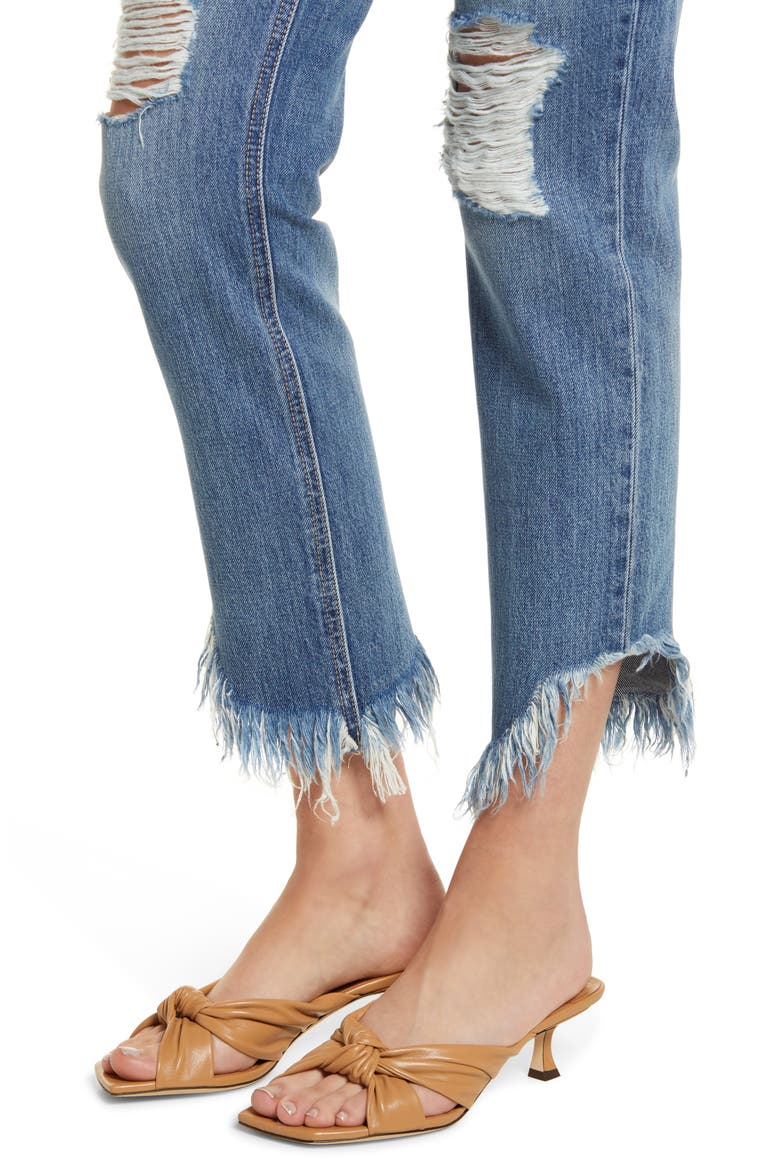 High Waist Fray Hem Ankle Mom Jeans, Alternate, color, MEDIUM WASH