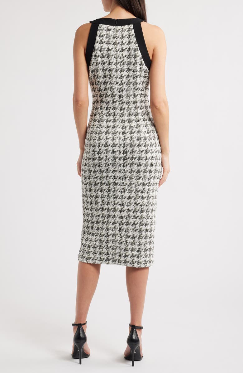 Black Halo Aura Houndstooth Midi Dress, Alternate, color, 