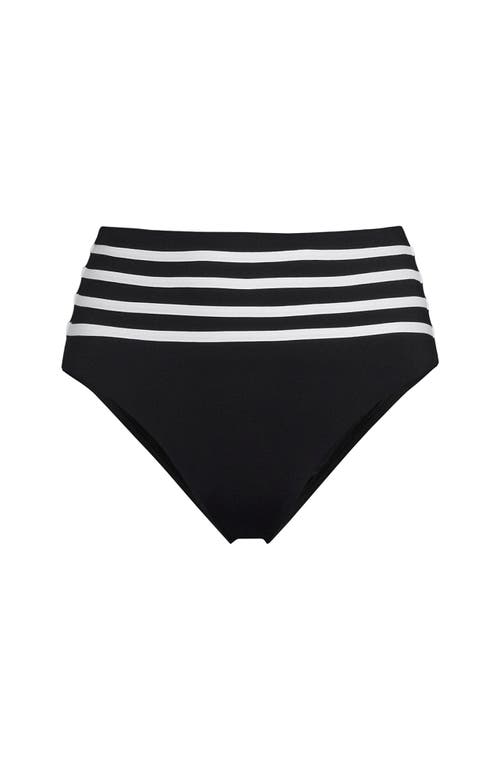 Lands' End Ribbed Smoothing High Waisted Bikini Bottoms In Black/white