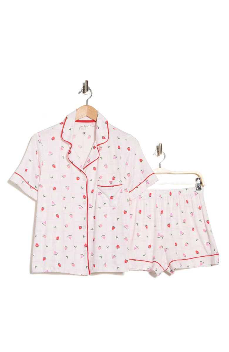 JACLYN Notch Collar Short Sleeve Top & Shorts Pajamas, Alternate, color, Summer Days