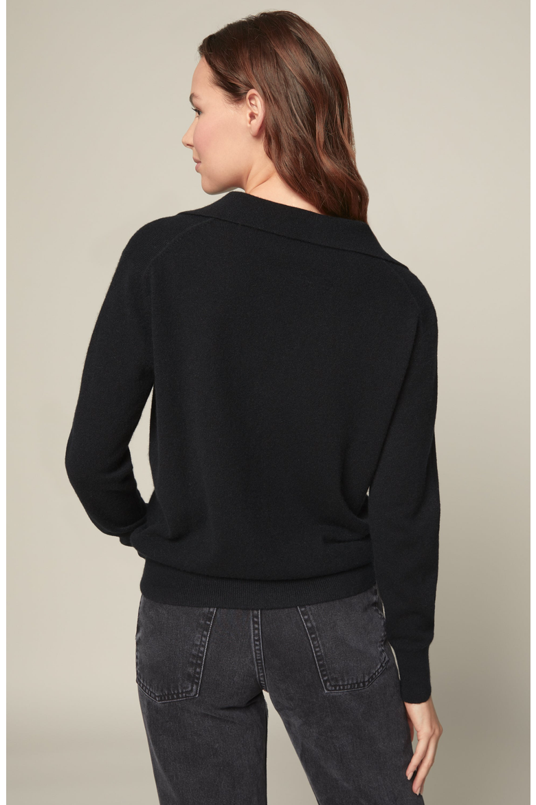 Camila Airy Cashmere Collared Sweater, Alternate, color, Black