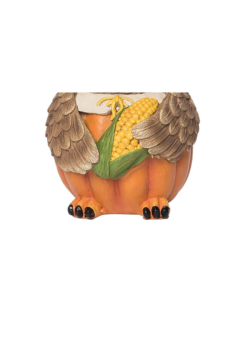 3.1" x 4.8" Sunflower Eyes Pumpkin Owl with Corn Decorative Thanksgiving Figure Figurine, Alternate, color, Orange