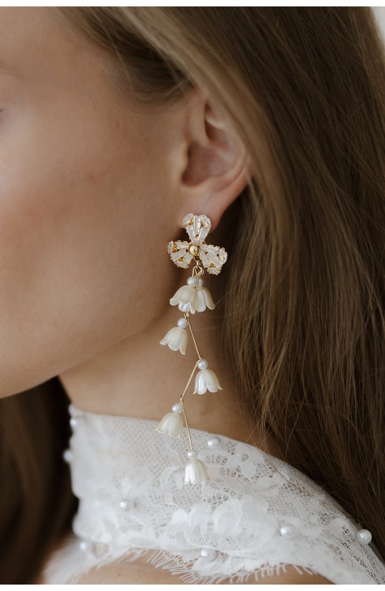 Untamed Petals Soiree Crystal Drop Earrings, Alternate, color, Gold