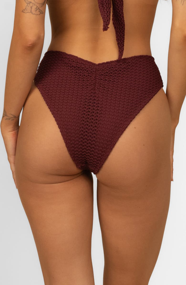 MONTCE Paula High Leg High Waist Bikini Bottoms, Alternate, color, Maroon Crochet