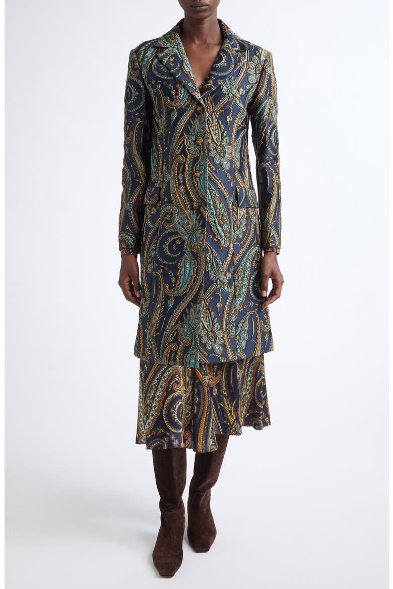 Paisley Jacquard Coat, Main, color, BLUE